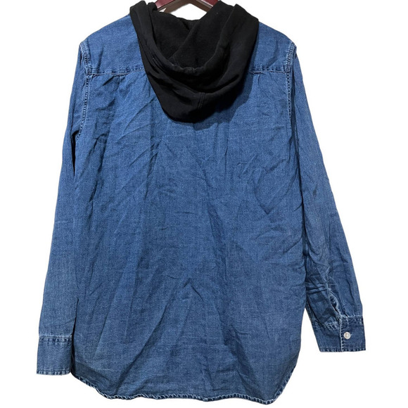 Pacsun Men’s Denim Jean Hooded Button Up Shirt - Picture 5 of 6